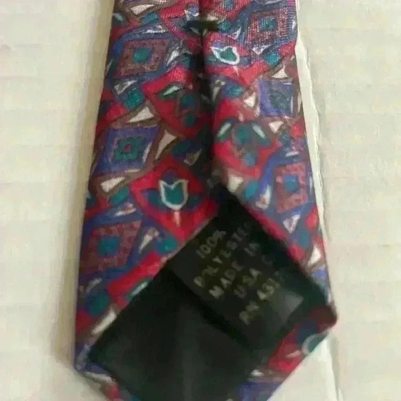 Oleg Cassini Polyester Neck Tie Floral Diamond Geometric Red Blue 3.5 x 54 - Picture 3 of 4